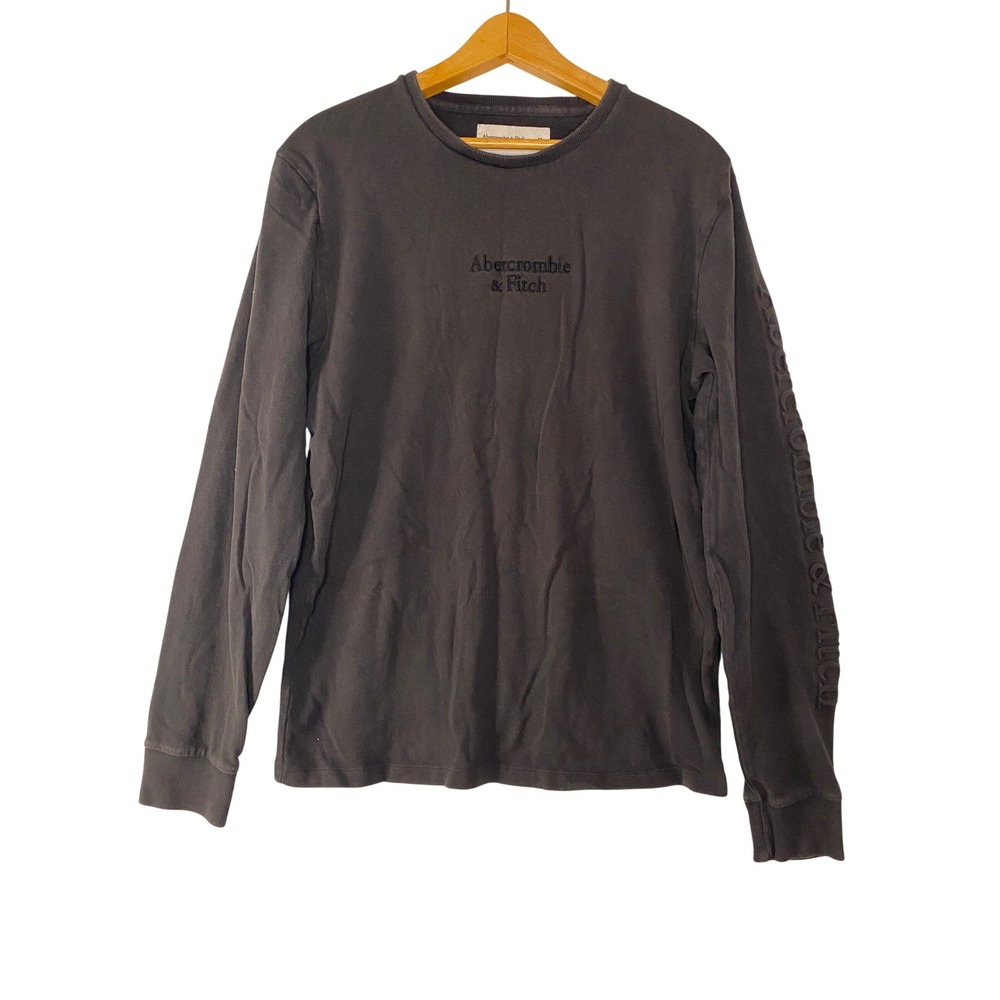 Abercrombie & Fitch Mens Long Sleeve Soft Tee Embroidered Logo Charcoal Black M